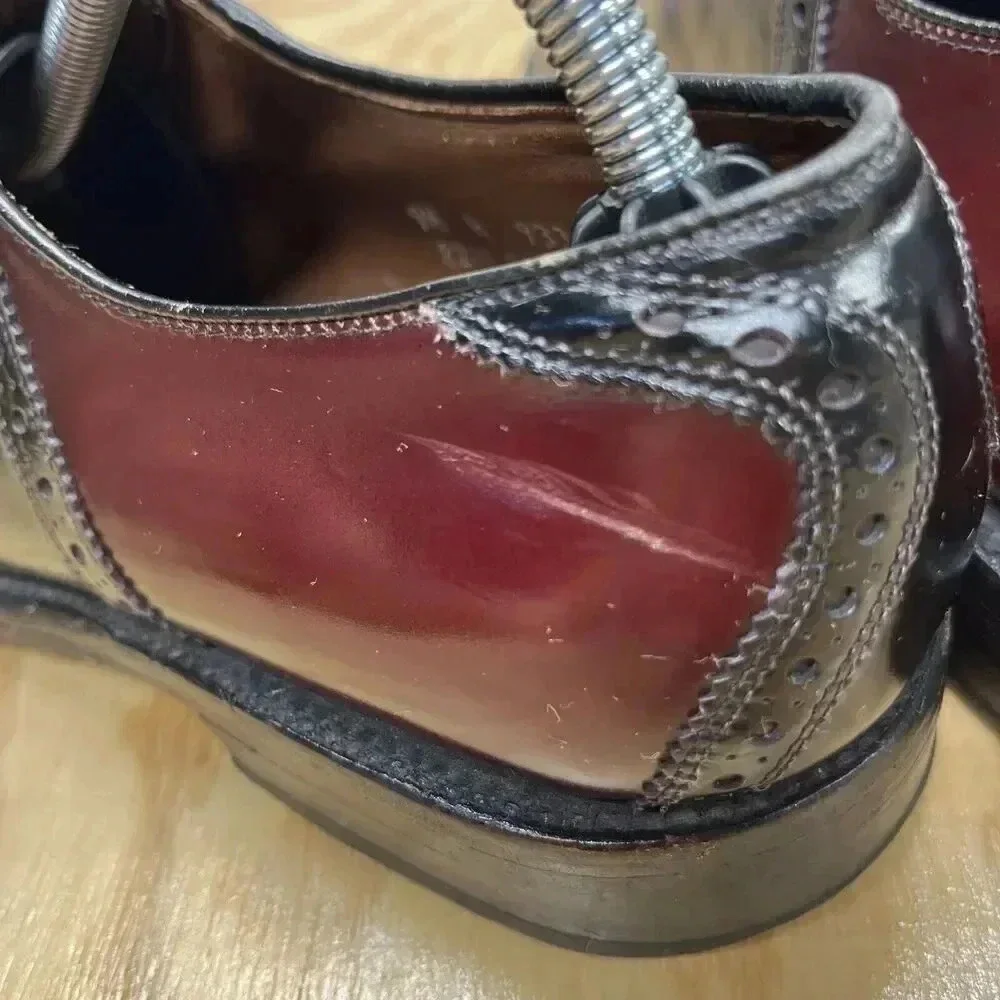 Allen Edmonds Polo Burgundy Black Leather Saddle Oxford Dress Shoe Size 9.5 A